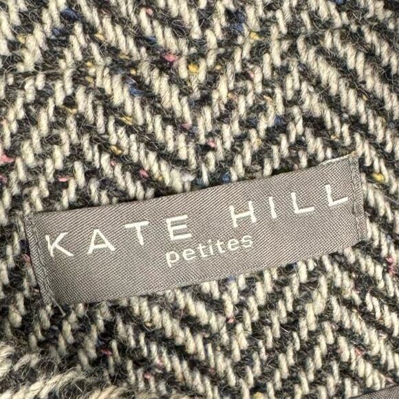 KATE HILL | Black & White Herringbone Peplum Wool Blend Pea Coat | Women's 14P - Picture 8 of 10